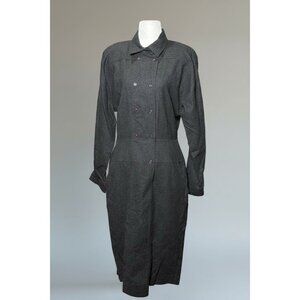 Vintage Ambria Womens 12M 100% Worsted Wool Flannel Long Coat Dress Gray Classic